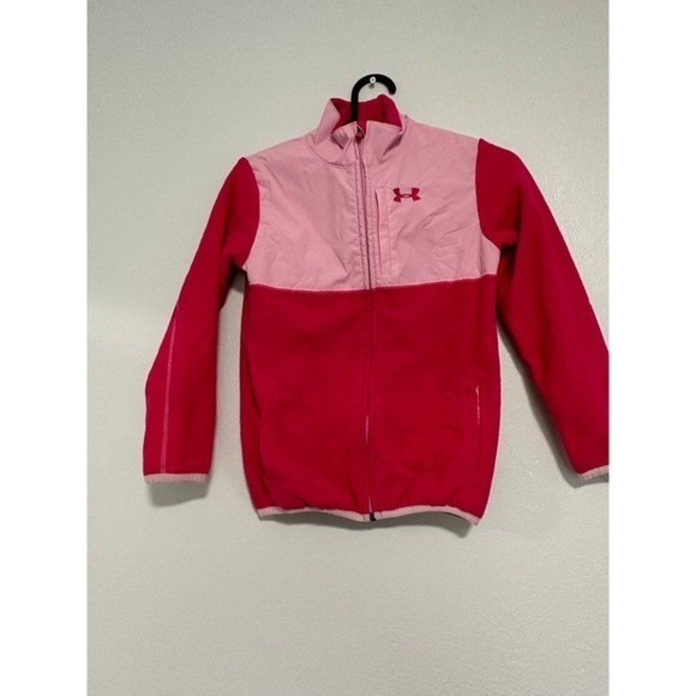 Under Armour Kids‎ Fleece Jacket Pink Red Full Zip Athletic Cold Gear Size XS